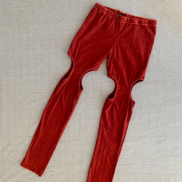 Red Orange COTTON Leggings / Cut Out Leggings / Tie Dye Leggings / MEDIUM - Picture 4 of 4